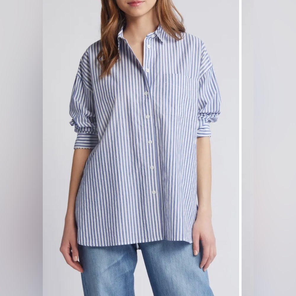 Madewell women’s Blue and White Striped Button Down Shirt